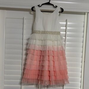 American Princess White and Pink Ombre Tulle Ruffle Formal Dress